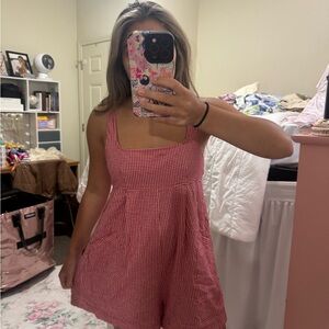 Red Gingham Sleeveless Romper